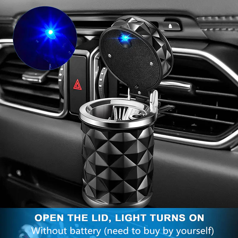 Cenicero para Coche de Corte de Diamante con Luces LED y Resistencia a Alta Temperatura