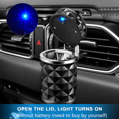 Cenicero para Coche de Corte de Diamante con Luces LED y Resistencia a Alta Temperatura